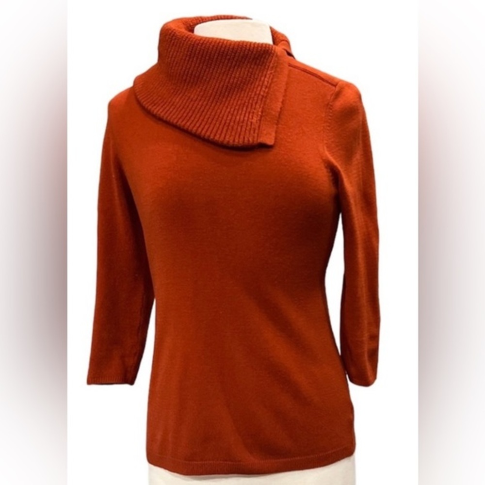 Knit by Hampshire Studio Rust Orange Pullover Quarter Length Sleeve Turtle Neck